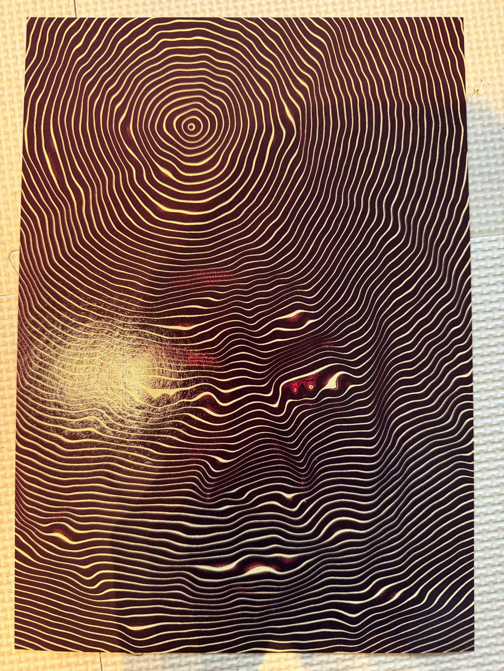 Moire maroon and cream yellow print